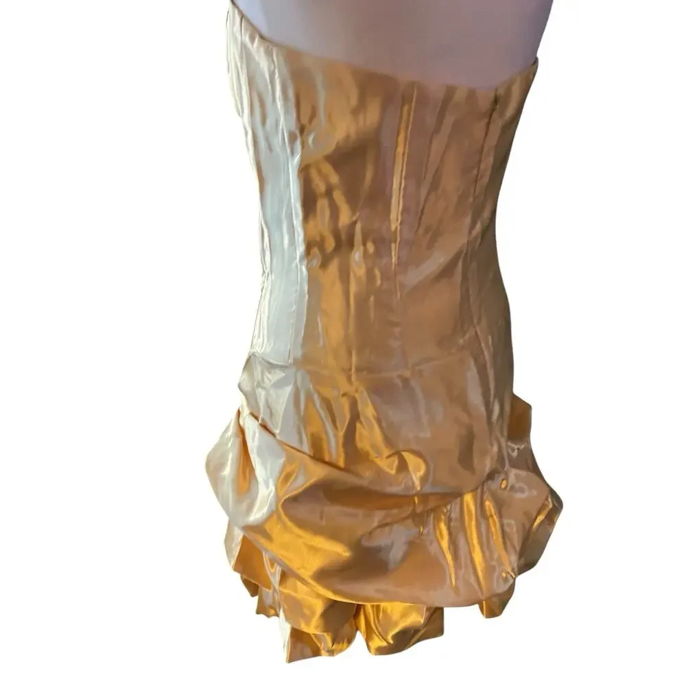 Vtg Jessica McClintock Gunne Sax Yellow satin mini bubble dress 80s Women 7 6 - Picture 10 of 14